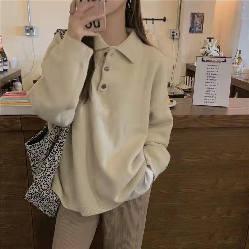 Pulôver casual malhas topo feminino 2022 novo outono e inverno solto coreano sólido manga longa camisola feminina