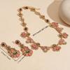 Inlaid Rhinestone Flower Necklace Earring Trendy Clavicle Chain Pink Water Drop Necklace  Party