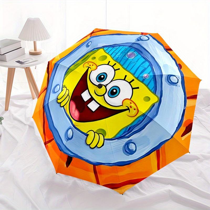 1pc SpongeBob Self-Folding Umbrella, 8-Bone Compact Travel Umbrella, Durable Plastic And Iron Frame084