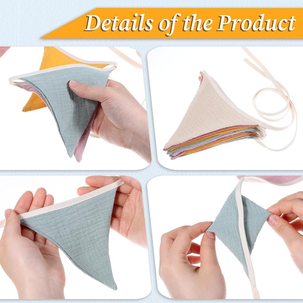 Pennant Banners Triangles Bunting Flag Fabric Garland Organic Cottons Bunting for Nursery Decor Birthday Boho Wedding Shower Party Event