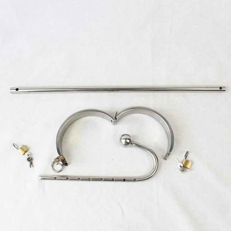 Stainless Steel Forced Straight Body Lock Neck Collar Anal Hook Butt Plug Slave Lock Restraint SM Erotic Sex Toy for Couple Game