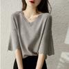 Ruffled Summer Knit for Short Large Loose Stylish [YOMORIO] Women, Knit, Sleeve, Size, Fit, T-Shirt, Knit, V-Neck, Plain, Thin, Breathable, Spring,