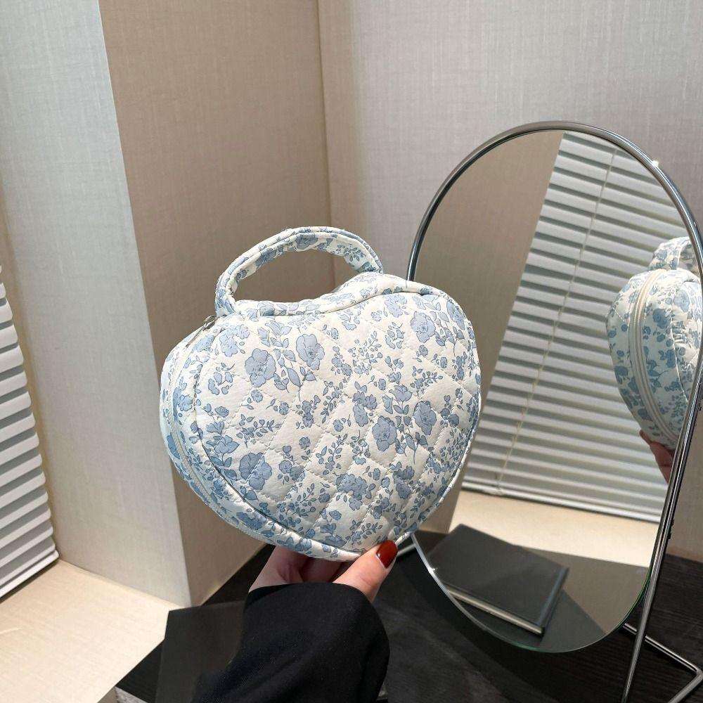 Süßes Design Handliche Kosmetiktasche Stepp Baumwolle Blumenmuster Toilettenartikelbeutel Große Kapazität Reißverschluss Make-up-Tasche Handtasche Aufbewahrung
