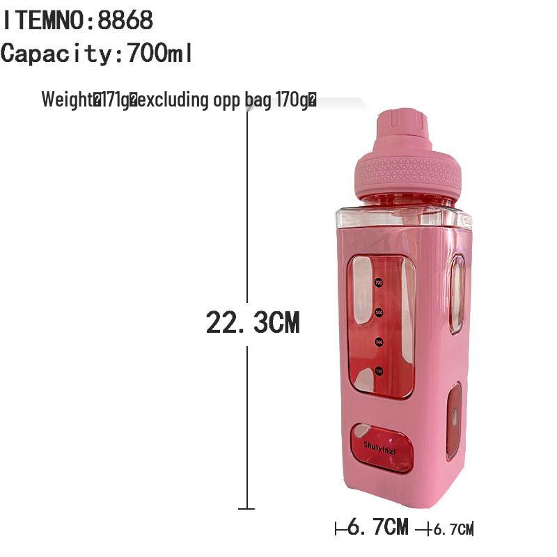 Quadratische Strohhalm-Plastik-Sportflasche - Doppelschichtig mit Griff