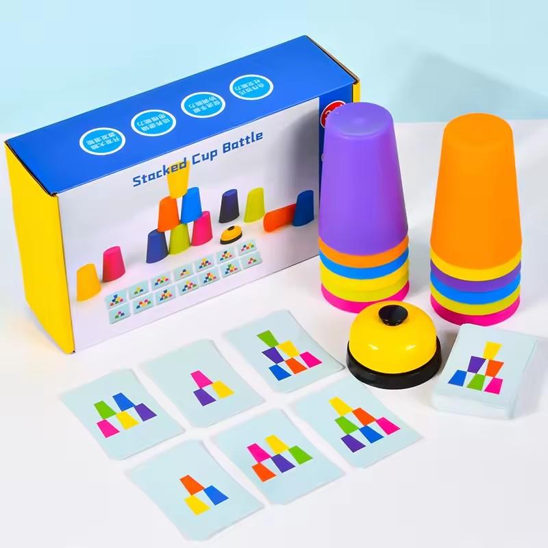 Montessori Toys Stack Cup Game With Card Kid Educational Intellectual Enlightenment Color Cognition Logic Training Children Gift