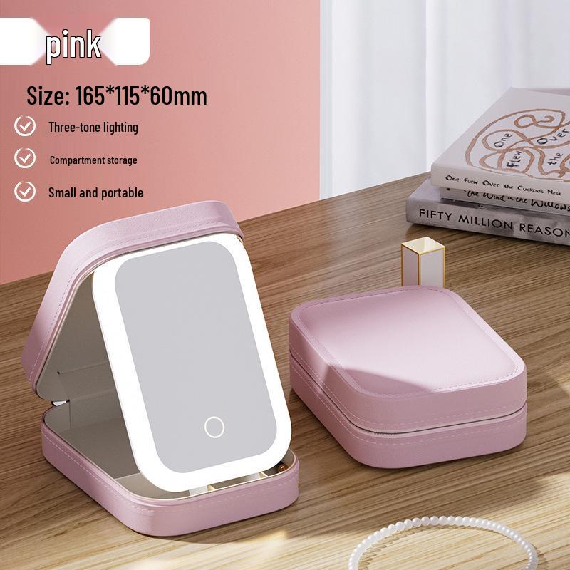 

Dual-Layer Portable Makeup Storage Box with Mirror and Light 165x115x60