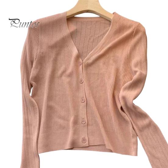 

Кардиган Sun Knit для женщин с длинным рукавом и V-образным вырезом на пуговицах, тонкое шелковое пальто, летний ребристый укороченный топ для активного отдыха, путешествий, работы, пляжа розовый