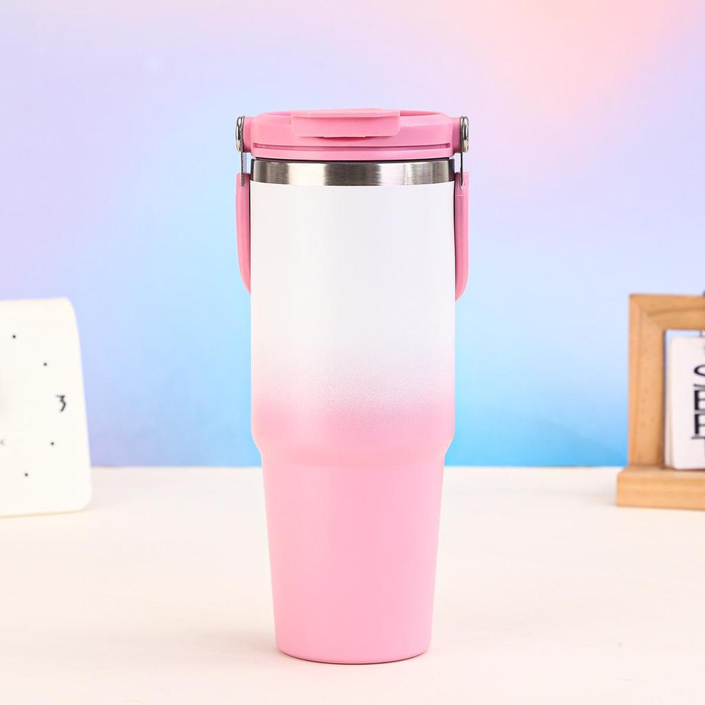 Velký nerezový izolační termohrnek 304 s uchem a brčkem - Dvoustěnný Ice Buster