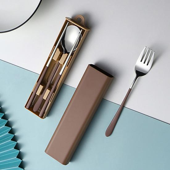Tableware Set Rust-proof Smooth Surface Stainless Steel Spoon Fork Chopsticks Portable Cutlery Set with Box Kitchen Accessories