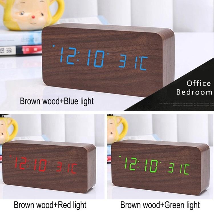 Creative Fashion Digital Alarm Clock with Indoor Temperature and Humidity Digital Wood Table Clock Wooden Desk Alarm Clock