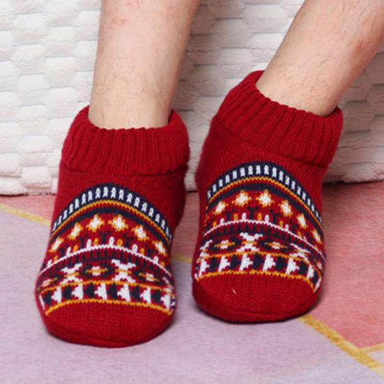 Retro Winter Slipper Socks Thickened Fleece Lined Low Cut Socks Socks with Grips Non-Slip Ankle Slipper