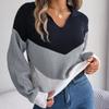 Sweter z dzianiny z dekoltem w serek, swobodny, z długim rękawem, swetry, jesienny nadruk, paski, moda zimowa, luźne swetry 30417
