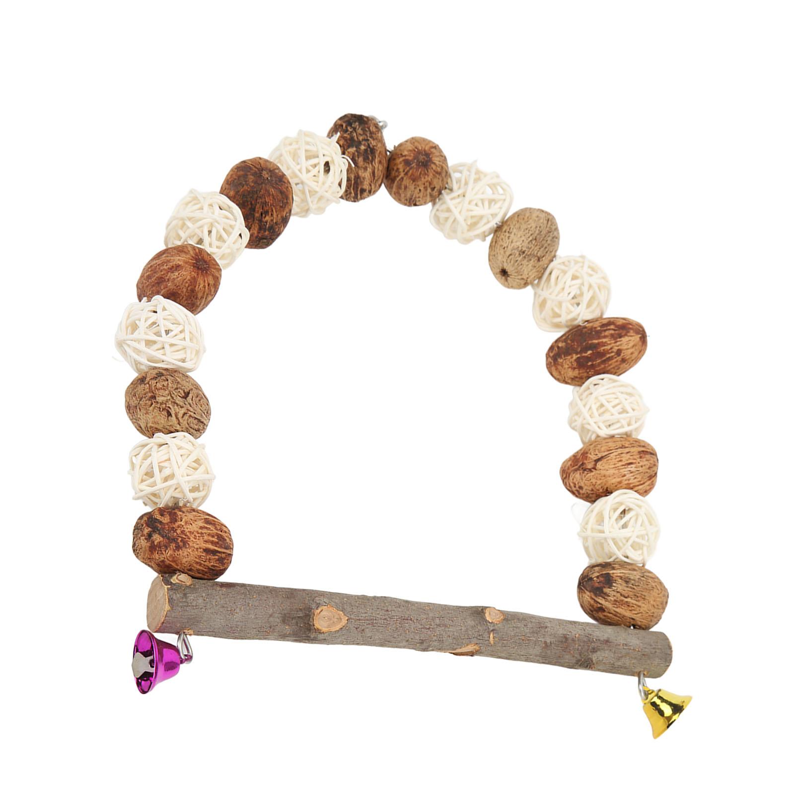 

Качели для жевания птиц Деревянные Пеканы Ротанговый шар Подвесная жердочка для попугаев с колокольчиками для кореллы, неразлучника Large 35.83x15.75in