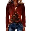 Women's Fashion Casual Button Front Long Sleeve Christmas Top with Collar