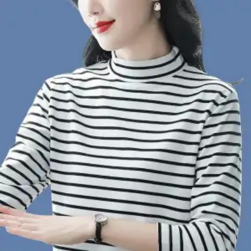 German Velvet Half-Turtle Collar Bottoming Shirt for Women Autumn Winter Western Style Warm Inner Outerwear Long Sleeve T-Shirt