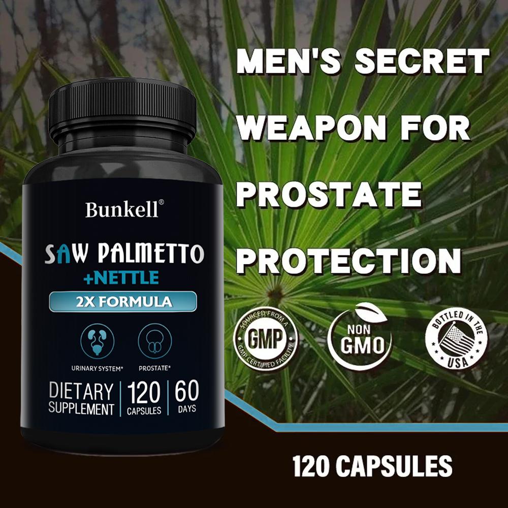 Saw Palmetto Capsules, 2X Herbal Blend Dietary Supplement For Men, 120 Capsules