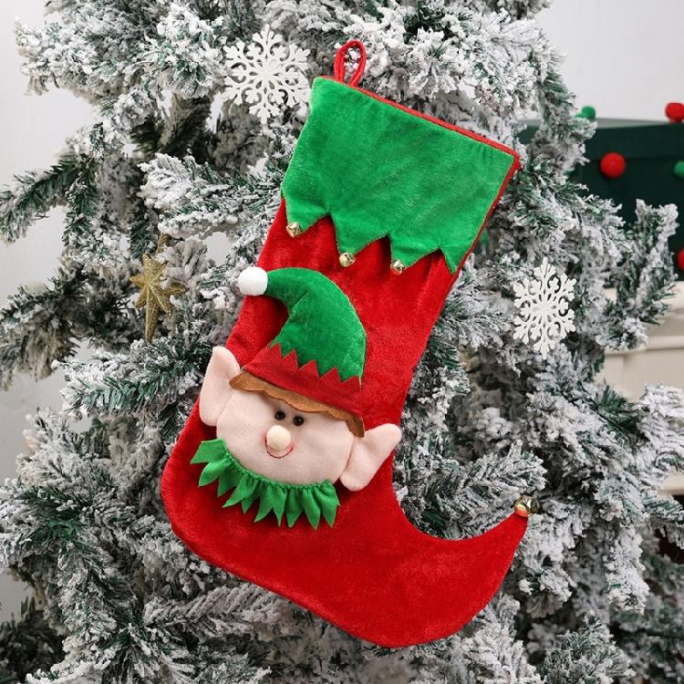 Cartoon Elf Christmas Stockings Ornament Candy Gift Bag Christmas Hanging Socks For Tree Fireplaces Decoration