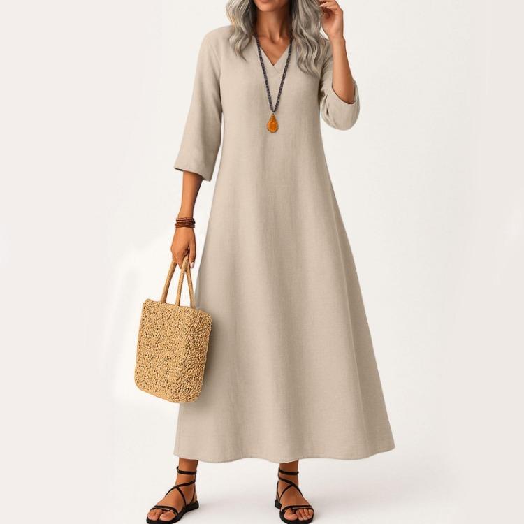 Elegant Long Boho Beach Maxi Dress For Women V Neck 3 4 Sleeve Summer Dress