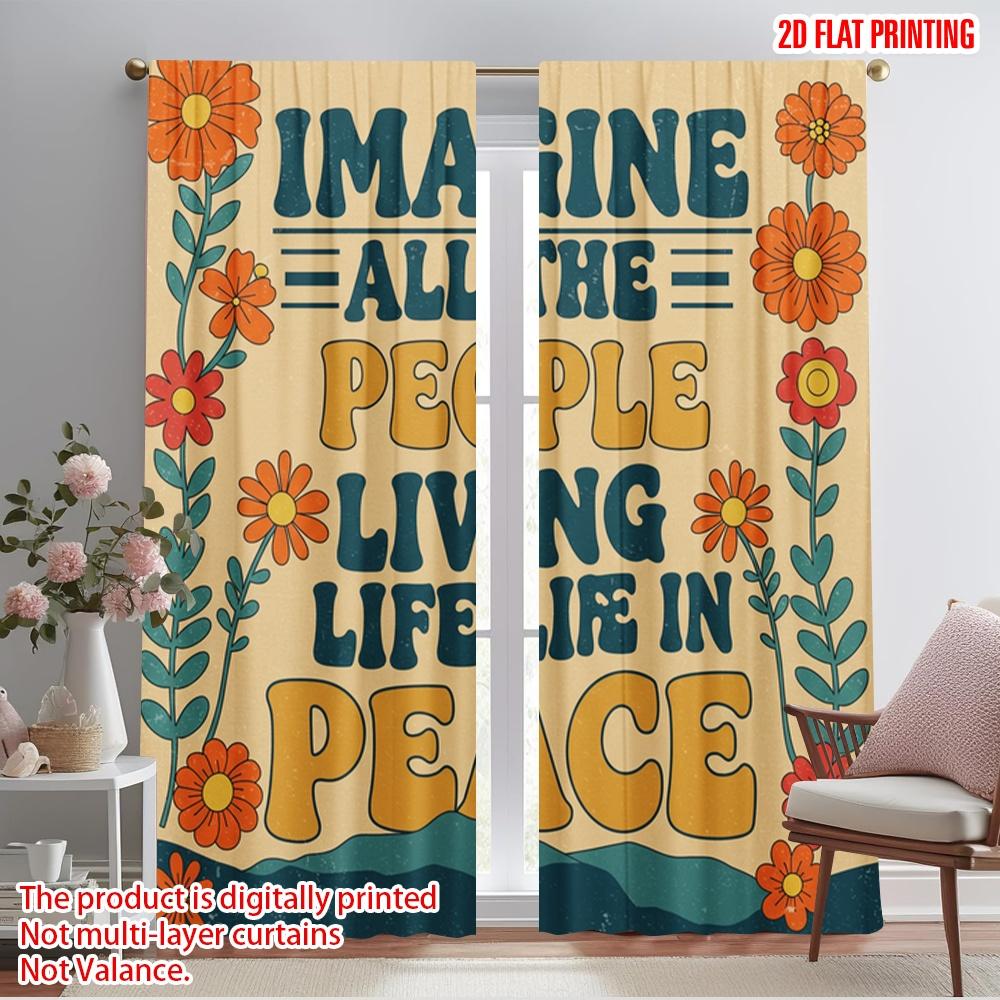 

2pcs 2D flat printing Window Treatment Curtains Imagine All The People Peace Polyester Fabric Without Electricity Holiday 52.50×116.00 CM 2pcs