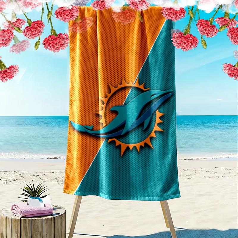Miami Dolphins Print Beach Towel, Large Soft Quick Dry Towel for Beach Camping Swimming