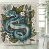 Turquoise Snake Shower Curtain - Realistic Design, Green Leaves & White Flowers, Exotic Bathroom Decor, Polyester