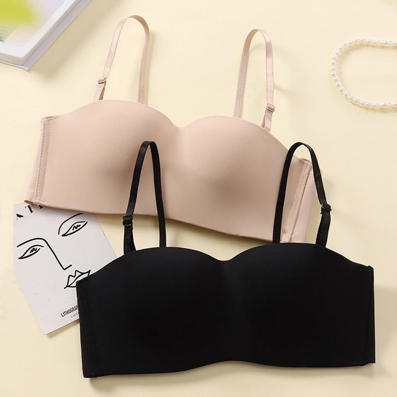 Women's Seamless Wire-Free Bandeau Bra with Detachable Straps, Anti-Slip Support, and Beautiful Back Design