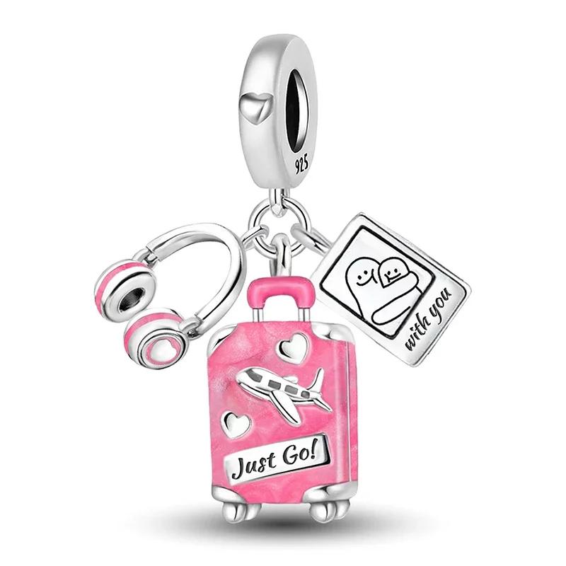 Copper Flower Suitcase Four Leaf Clover Turtle Charms Beads Fit For Original Pan Bracelets Diy Fine Jewelry Gift