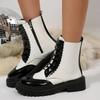 Autumn Platform Single Shoes Women 2025 Fashion High Sense Spliced Lace-up Side Zipper Booties