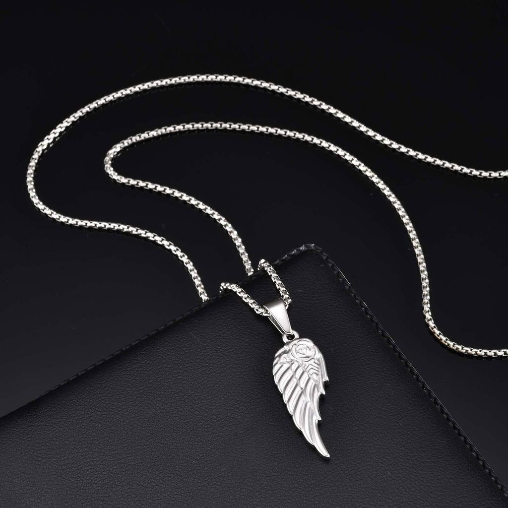 Men's Rose Wing Pendant Necklace,Never Fade Stainless Steel Wings Collars,Rock Punk Jewelry Gift