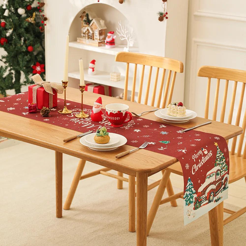 Christmas Table Runner 2026 New Luxury Snowflake Elk/Santa Claus Pattern-for Holiday Dinner Party, Xmas Dining Table Decoration