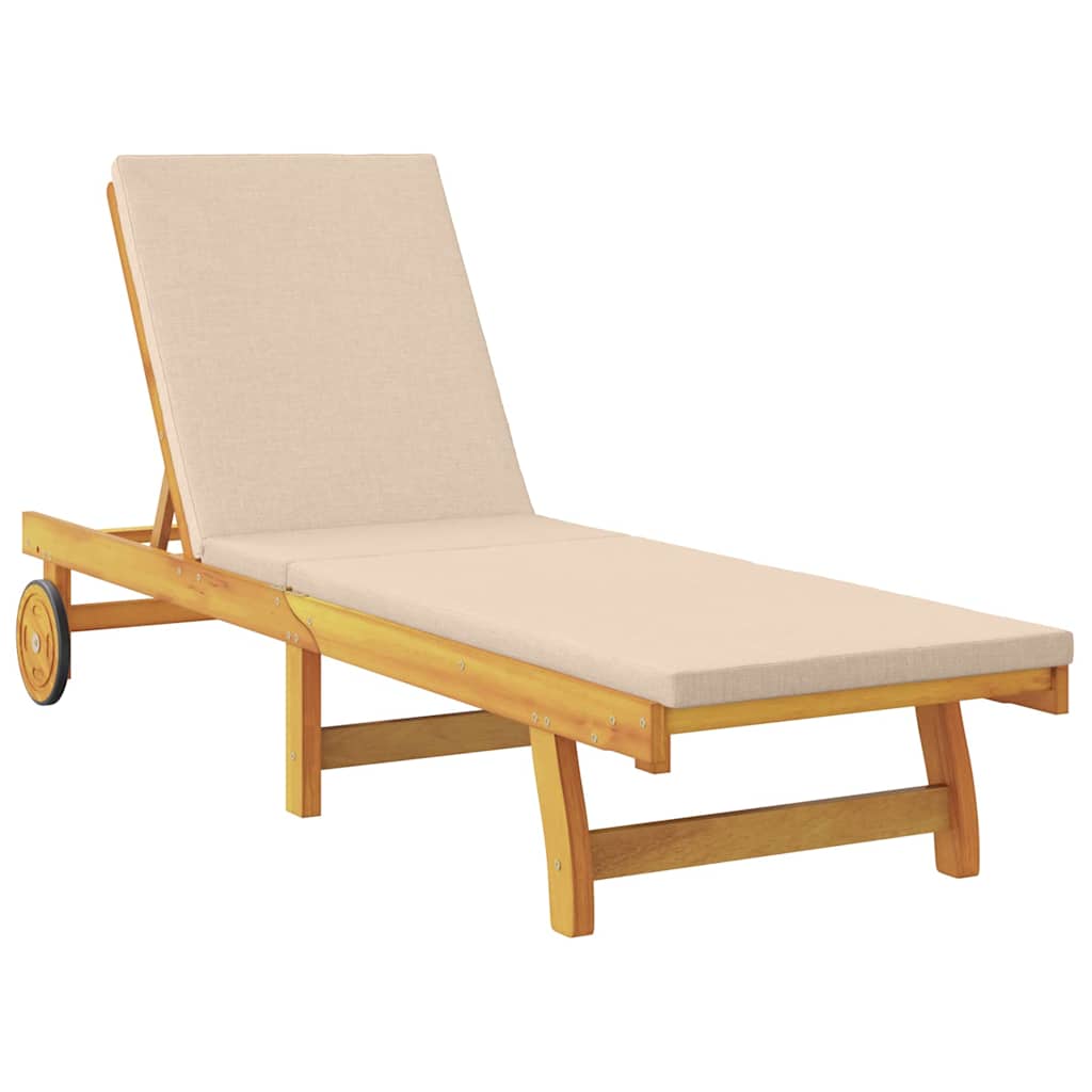 Sun Lounger with Cushions Beige Solid Acacia Wood