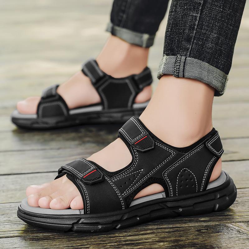 39-45 Summer Men s Leather Beach Sandals Leather Lightweight Sports Sandals 39 чёрный