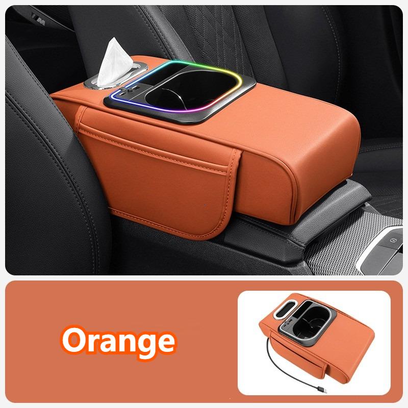 

Car Armrest Cover with Ambient Lighting LED Auto Arm Rest Pad with Cup Holder Organizer Tissue Box Car Armrest Heightening Pad