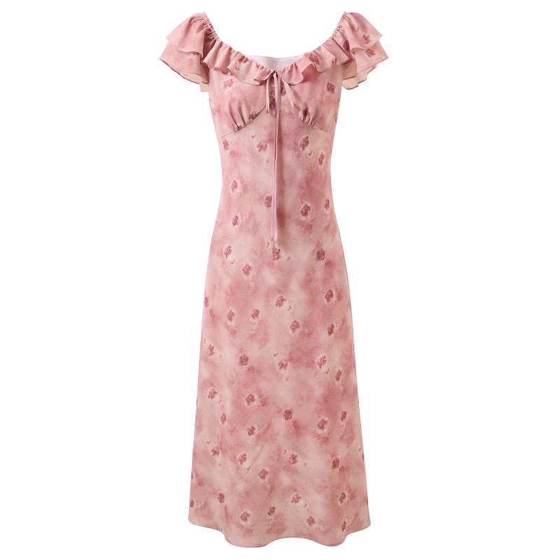 Women s Floral Ruffle A-Line Maxi Dress M