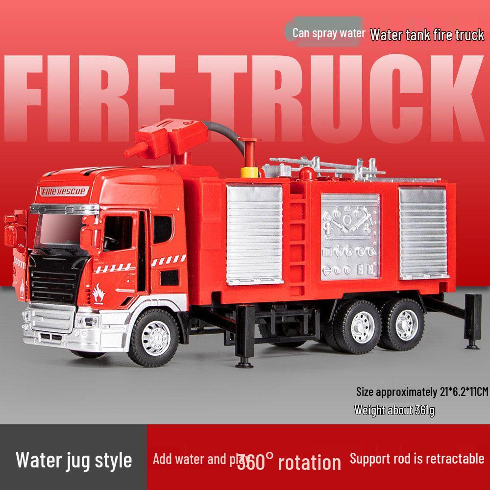 He Kai Toy Fire Truck: Large Alloy Model with Water Spray, Opening Doors, Sound and Light Effects.