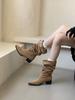 Soft-soled retro stacking boots thick-heeled short boots women's 2025 new autumn long tube slim western cowboy Martin boots tide