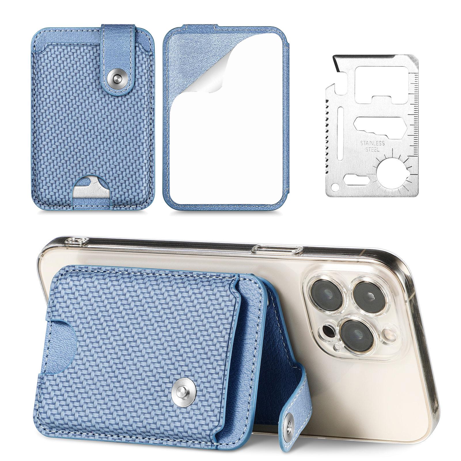 

Тримач для телефону Картхолдер Текстура вуглецевого волокна Підставка Клейкий PU шкіра Кишеня для карт Blue