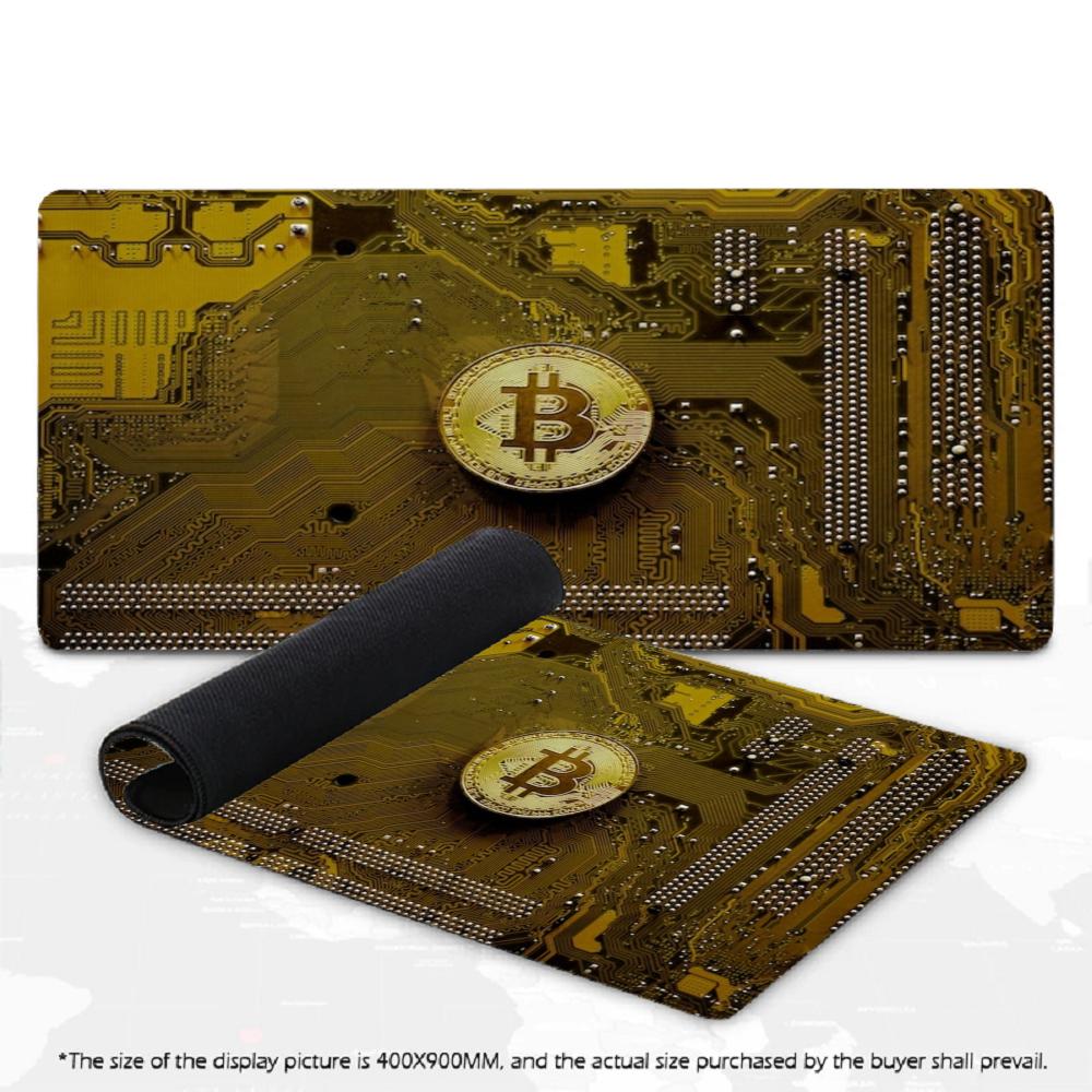 Gaming Mouse Pad Bitcoin Circuit Board Print Gold Silver Crypto Coin Anti Slip Rubber XXL Large Desk Mat For PC Laptop Gamers