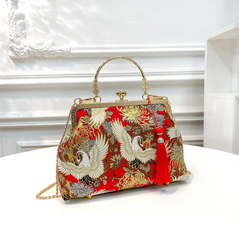 Damen Neue Vintage Chinesische Tasche, Qipao Passende Verschluss-Geldbörse mit Kette, Retro Abend Schultertasche