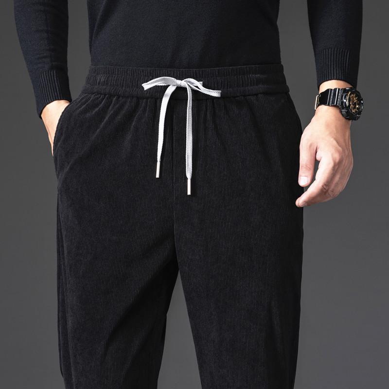 Men's Loose Fit Corduroy Casual Pants - Soft, Breathable, Elastic Waist with Drawstring