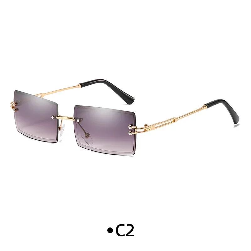 Fashion Rimless Rectangle Sunglasses Women Men Alloy Trendy Brand Small Square Sun Glasses Gradient Black Lens Shades UV400
