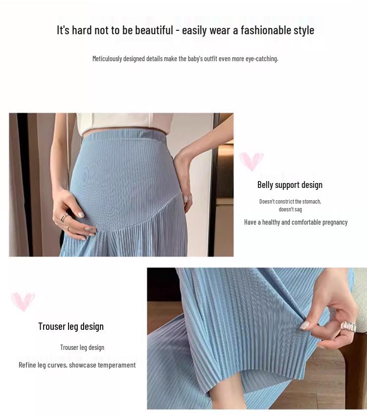 Maternity Wide-Leg Pants: Lightweight Summer Style, Nine-Point Length, Loose Fit, Belly Support, Seamless, Fashionable, Versatile for Home & Outings.
