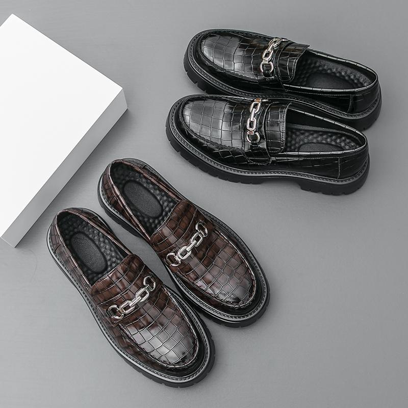 All-Match Casual Luxury Brand Men Platform Loafers Leather Men Dress Shoes Round Head Moccasins Breathable Slip On Driving Shoes