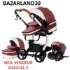 BAZARLAND30. 3-in-1 Baby Stroller Combined Car Seat Bassinet Trio Reversible PU Leather Puncture-Proof Wheels Handle. RED