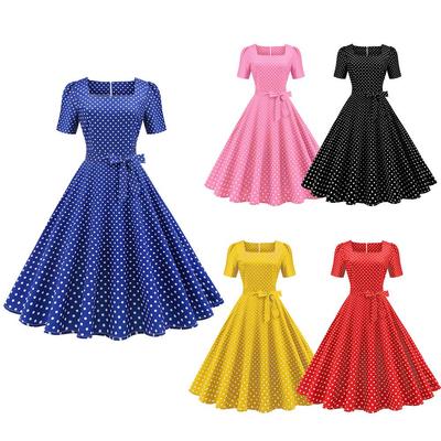 2021 New Casual Short-Sleeved Polka Dot Dress with Belt