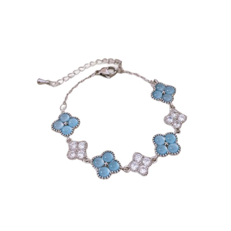 Elegant Floral Zircon Charm Bracelet Women Dainty Blue Green Copper Chain Lightweight Luxury Style 2025