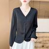 Summer New All Match Long Sleeved Silk Shirt Fashion Loose V-neck Classic Elegant Temperament Top