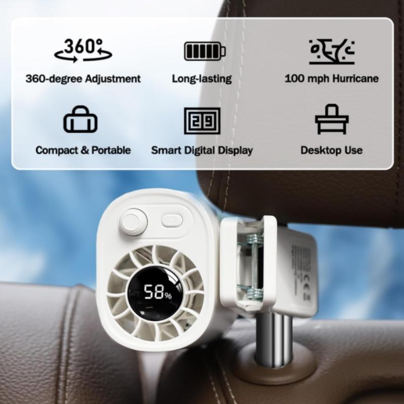 Car Clip On Fan with LED Display 100 Speed Adjustable Portable USB Rechargeable 1800mAh Battery Personal Cooling Mini Fans 2026