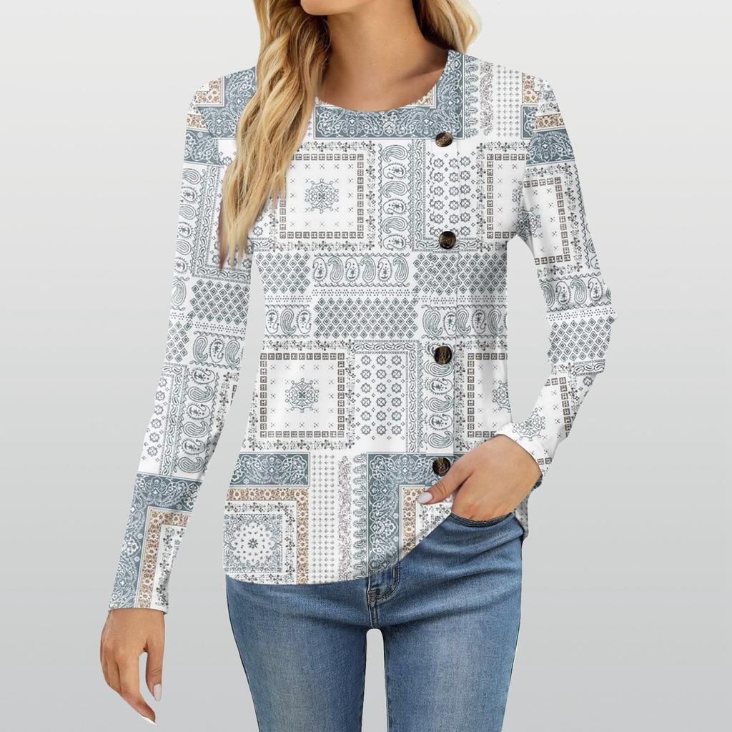 Damenmode Lässiges Rundhals-Langarm-T-Shirt mit Aufdruck