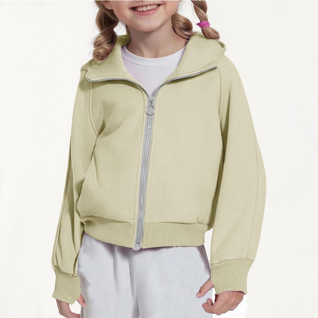 Children's Fashion Solid Color Long Sleeved Hooded Sweatshirt, Girls' Hoodie Jacket